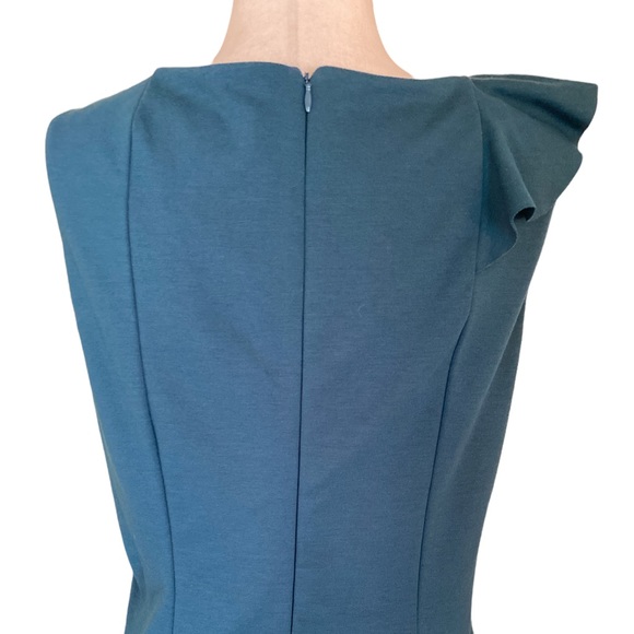 NWT Adrienne Vittadini Ponte Knit Ruffle Sheath Dress in Carolina Teal - 12 - Picture 6 of 12
